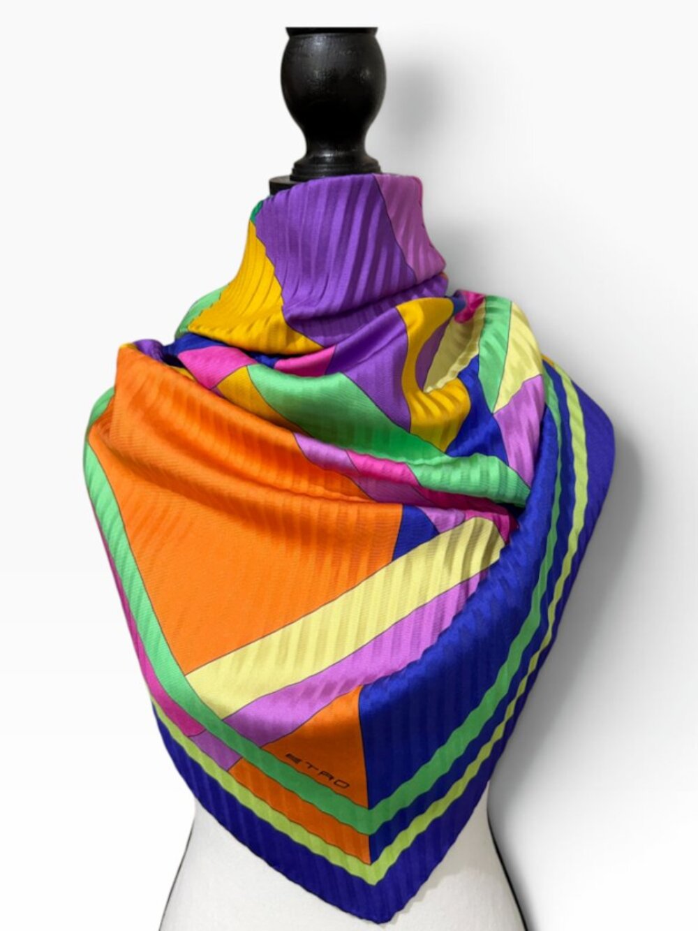 ETRO Milano Pleated Silk Scarf 35” Multicolor Geometric Made in Italy